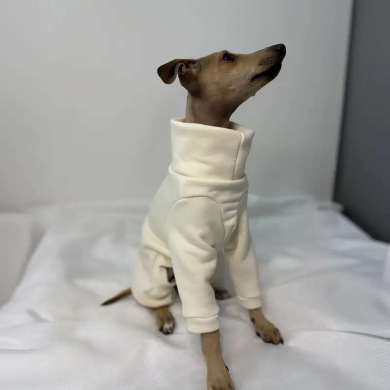 Douglas looking away the camera while modelling The Sighthound Collections Full Suite Cream Puff suite in cream colored sweater fabric